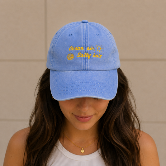 CASQUETTE VINTAGE - BLEU OCEAN AIR, SALTY HAIR"